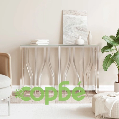 Конзолна маса сребро 110x30x70 см неръждаема стомана и стъкло ➤ топ цена ➤ sorbe.bg