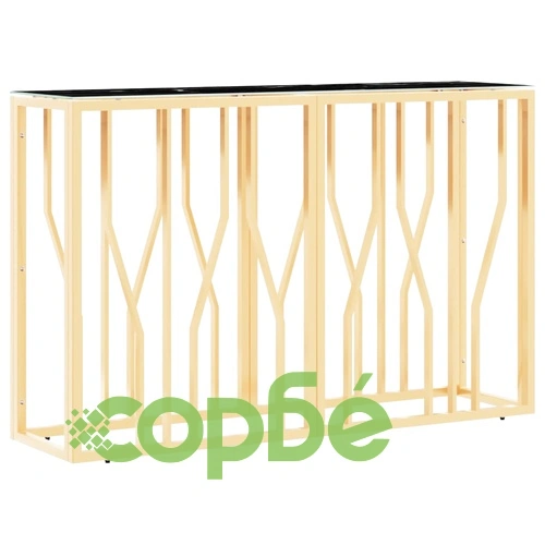 Конзолна маса златиста 110x30x70 см неръждаема стомана и стъкло ➤ топ цена ➤ sorbe.bg