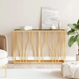 Конзолна маса златиста 110x30x70 см неръждаема стомана и стъкло