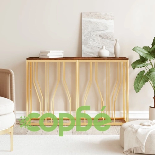 Конзолна маса, златиста, инокс и регенерирано дърво ➤ топ цена ➤ sorbe.bg