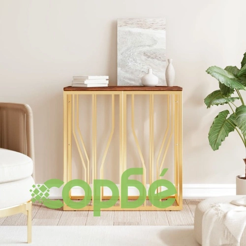 Конзолна маса, златиста, инокс и регенерирано дърво ➤ топ цена ➤ sorbe.bg