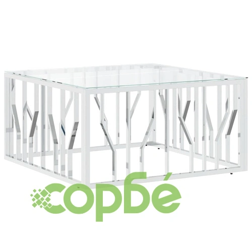 Маса за кафе 80x80x40 cм неръждаема стомана и стъкло ➤ топ цена ➤ sorbe.bg