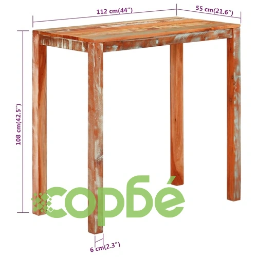 Бар маса, 112x55x108 см, регенерирано дърво масив ➤ топ цена ➤ sorbe.bg