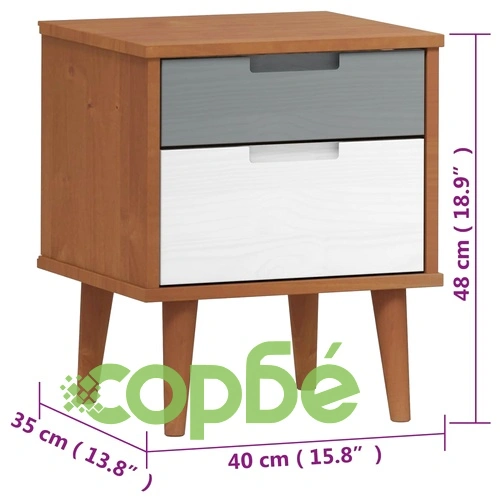 Нощно шкафче MOLDE, кафяво, 40x35x48 см, борово дърво масив ➤ топ цена ➤ sorbe.bg