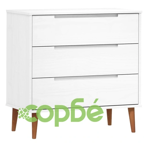Шкаф с чекмеджета MOLDE, бял, 113x40x80 см, борово дърво масив ➤ топ цена ➤ sorbe.bg