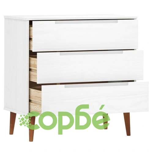 Шкаф с чекмеджета MOLDE, бял, 113x40x80 см, борово дърво масив ➤ топ цена ➤ sorbe.bg