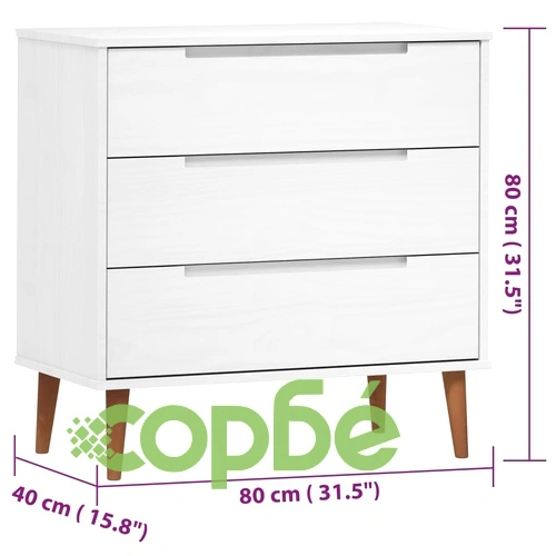 Шкаф с чекмеджета MOLDE, бял, 113x40x80 см, борово дърво масив ➤ топ цена ➤ sorbe.bg