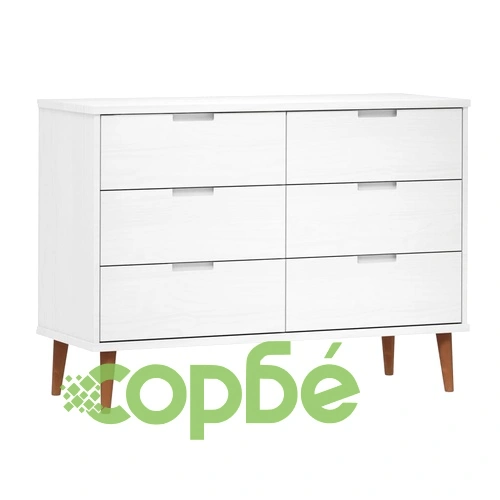 Шкаф с чекмеджета MOLDE, бял, 113x40x80 см, борово дърво масив ➤ топ цена ➤ sorbe.bg