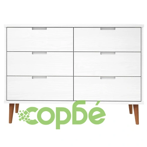 Шкаф с чекмеджета MOLDE, бял, 113x40x80 см, борово дърво масив ➤ топ цена ➤ sorbe.bg
