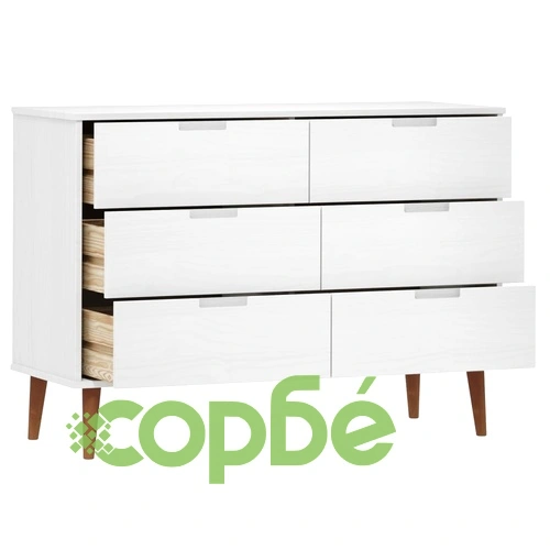 Шкаф с чекмеджета MOLDE, бял, 113x40x80 см, борово дърво масив ➤ топ цена ➤ sorbe.bg