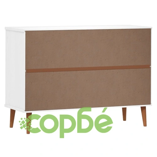 Шкаф с чекмеджета MOLDE, бял, 113x40x80 см, борово дърво масив ➤ топ цена ➤ sorbe.bg