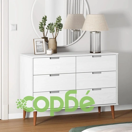 Шкаф с чекмеджета MOLDE, бял, 113x40x80 см, борово дърво масив ➤ топ цена ➤ sorbe.bg