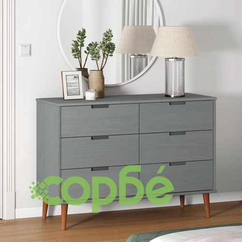 Шкаф с чекмеджета MOLDE, сиво, 113x40x80 см, борово дърво масив ➤ топ цена ➤ sorbe.bg