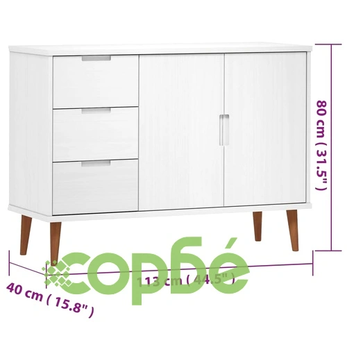Сайдборд MOLDE бял 113x40x80 см бор масив ➤ топ цена ➤ sorbe.bg