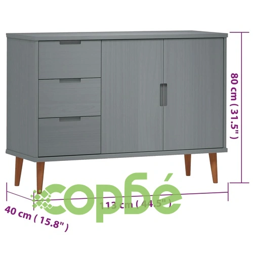 Сайдборд MOLDE сив 113x40x80 см бор масив ➤ топ цена ➤ sorbe.bg
