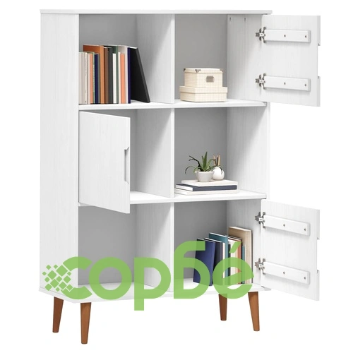 Етажерка за книги MOLDE бял 90x35x133,5 см масивно дърво бор ➤ топ цена ➤ sorbe.bg