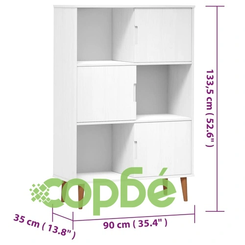 Етажерка за книги MOLDE бял 90x35x133,5 см масивно дърво бор ➤ топ цена ➤ sorbe.bg