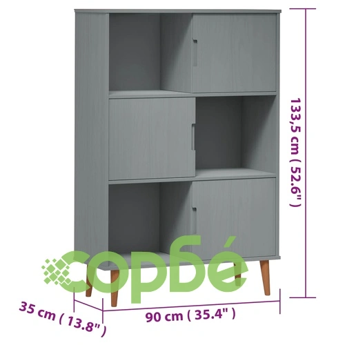 Етажерка за книги MOLDE сива 90x35x133,5 см масивно дърво бор ➤ топ цена ➤ sorbe.bg