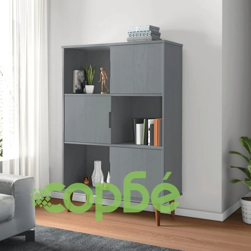Етажерка за книги MOLDE сива 90x35x133,5 см масивно дърво бор ➤ топ цена ➤ sorbe.bg