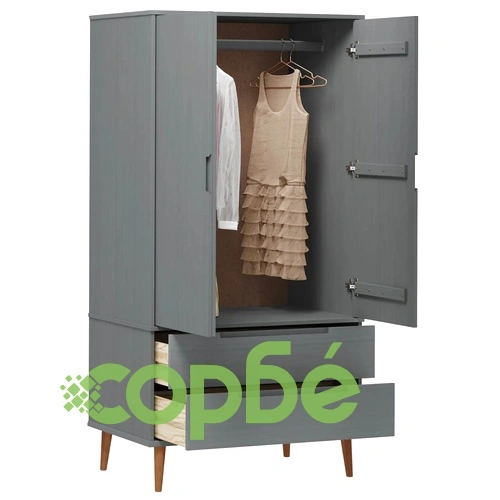 Гардероб MOLDE, сив, 90x55x175 см, бор масив ➤ топ цена ➤ sorbe.bg