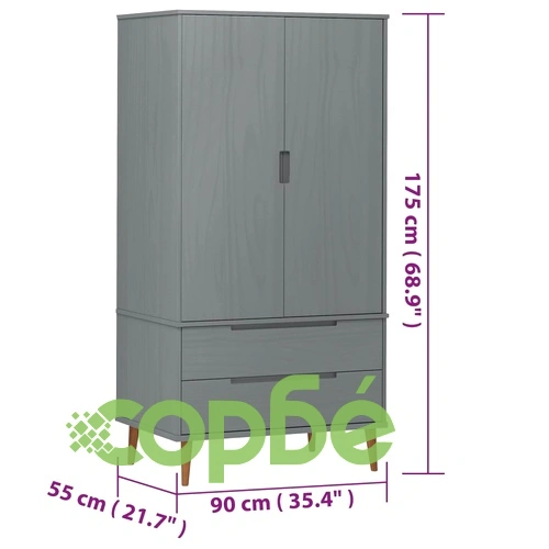 Гардероб MOLDE, сив, 90x55x175 см, бор масив ➤ топ цена ➤ sorbe.bg