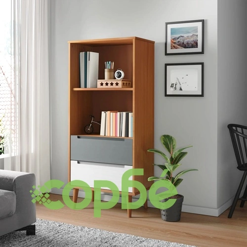Етажерка за книги MOLDE, кафява, 60x35x133,5 см, бор масив ➤ топ цена ➤ sorbe.bg
