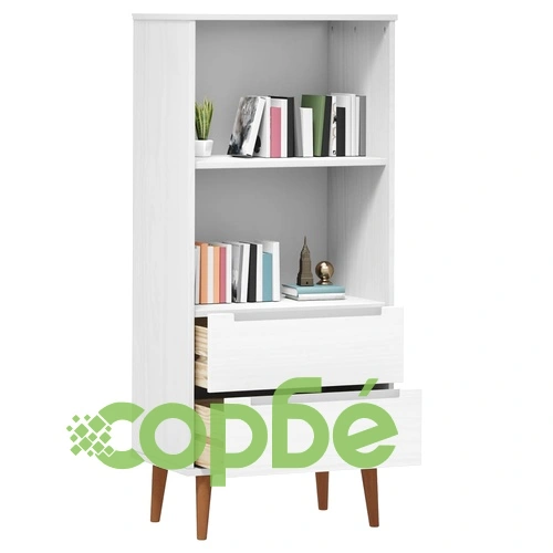 Етажерка за книги MOLDE бял 60x35x133,5 см масивно дърво бор ➤ топ цена ➤ sorbe.bg