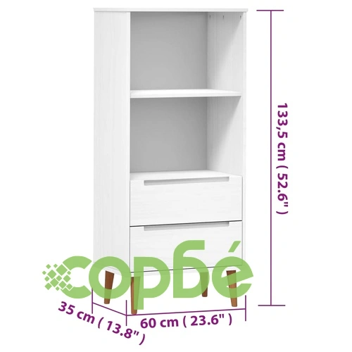 Етажерка за книги MOLDE бял 60x35x133,5 см масивно дърво бор ➤ топ цена ➤ sorbe.bg