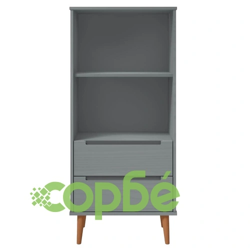 Етажерка за книги MOLDE сива 60x35x133,5 см масивно дърво бор ➤ топ цена ➤ sorbe.bg