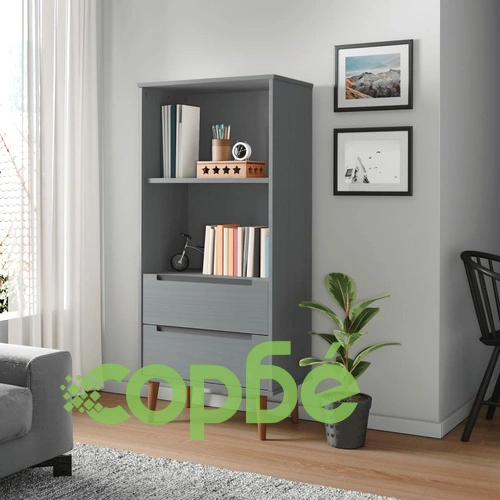 Етажерка за книги MOLDE сива 60x35x133,5 см масивно дърво бор ➤ топ цена ➤ sorbe.bg