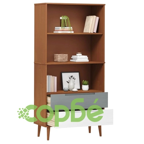 Етажерка за книги MOLDE, кафява, 85x35x170,5 см, бор масив ➤ топ цена ➤ sorbe.bg