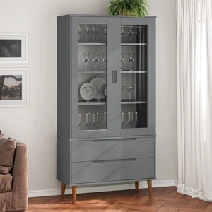 Шкаф витрина MOLDE, сив, 90x35x175 см, бор масив