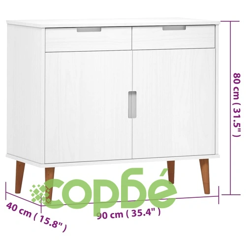 Сайдборд MOLDE бял 90x40x80 см бор масив ➤ топ цена ➤ sorbe.bg