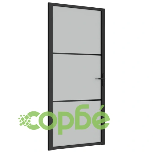 Интериорна врата, 93x201,5 см, черен мат, стъкло и алуминий ➤ топ цена ➤ sorbe.bg