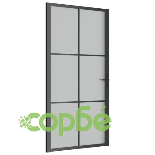 Интериорна врата, 102,5x201,5 см, черен мат, стъкло и алуминий ➤ топ цена ➤ sorbe.bg