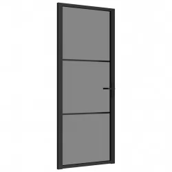 Интериорна врата 83x201,5 см черна ESG стъкло и алуминий