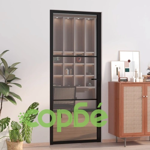 Интериорна врата 83x201,5 см черна ESG стъкло и алуминий ➤ топ цена ➤ sorbe.bg