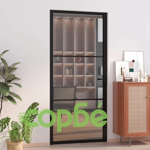 Интериорна врата 93x201,5 см черна ESG стъкло и алуминий ➤ топ цена ➤ sorbe.bg