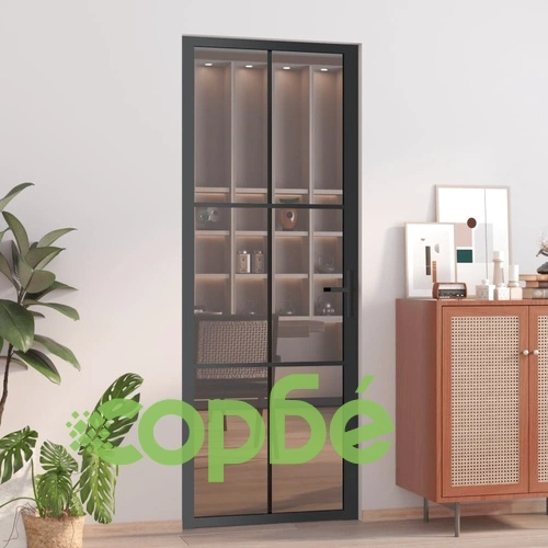 Интериорна врата 76x201,5 см черна ESG стъкло и алуминий ➤ топ цена ➤ sorbe.bg