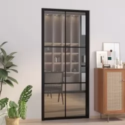 Интериорна врата 93x201,5 см черна ESG стъкло и алуминий