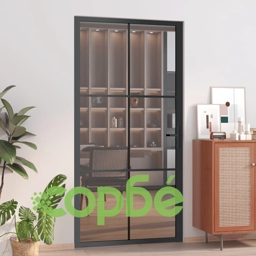 Интериорна врата, 102,5x201,5 см, черна, ESG стъкло и алуминий ➤ топ цена ➤ sorbe.bg