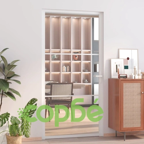 Интериорна врата, 102,5x201,5 см, бяла, ESG стъкло и алуминий ➤ топ цена ➤ sorbe.bg