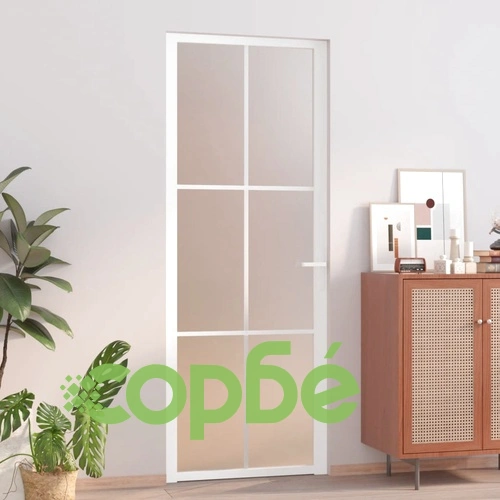 Интериорна врата 76x201,5 см бял мат ESG стъкло и алуминий ➤ топ цена ➤ sorbe.bg
