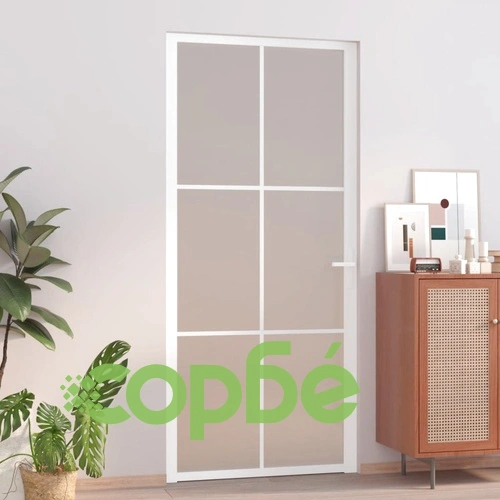 Интериорна врата 93x201,5 см бял мат стъкло и алуминий ➤ топ цена ➤ sorbe.bg