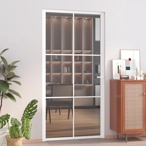 Интериорна врата, 102,5x201,5 см, бяла, ESG стъкло и алуминий