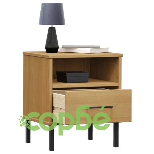 Нощно шкафче с метални крака, кафяво, бор масив, OSLO ➤ топ цена ➤ sorbe.bg