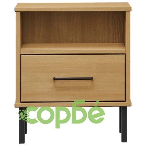 Нощно шкафче с метални крака, кафяво, бор масив, OSLO ➤ топ цена ➤ sorbe.bg