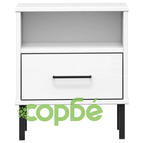 Нощно шкафче с метални крака бяло бор масив OSLO ➤ топ цена ➤ sorbe.bg