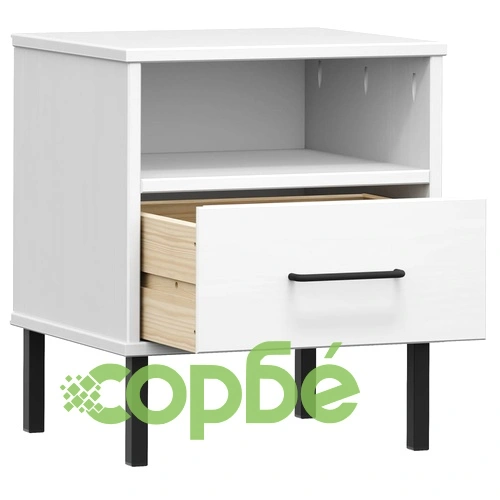 Нощно шкафче с метални крака бяло бор масив OSLO ➤ топ цена ➤ sorbe.bg
