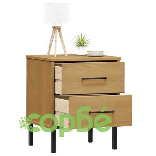 Нощно шкафче с метални крака, кафяво, бор масив, OSLO ➤ топ цена ➤ sorbe.bg